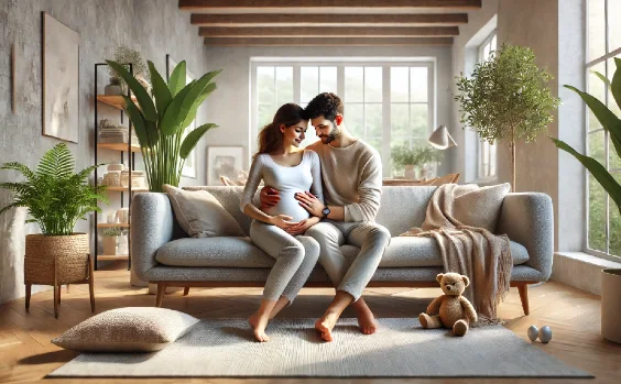 Werdende Eltern auf einem Sofa