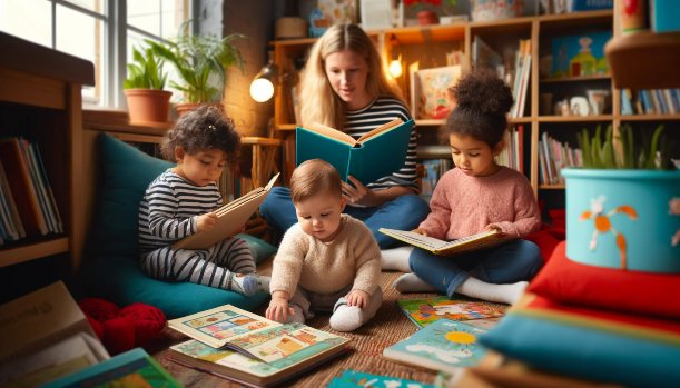Kinder lesen und es wird ihnen vorgelesen