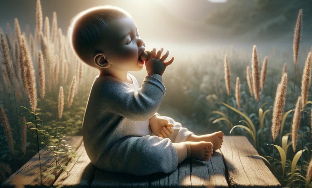 Baby saugt an Spielzeug