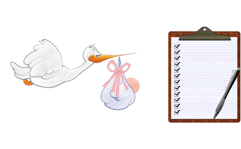 Storch mit Baby, Checkliste
