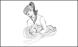 Beim Rückengriff ist das Baby der Mutter zugewandt.